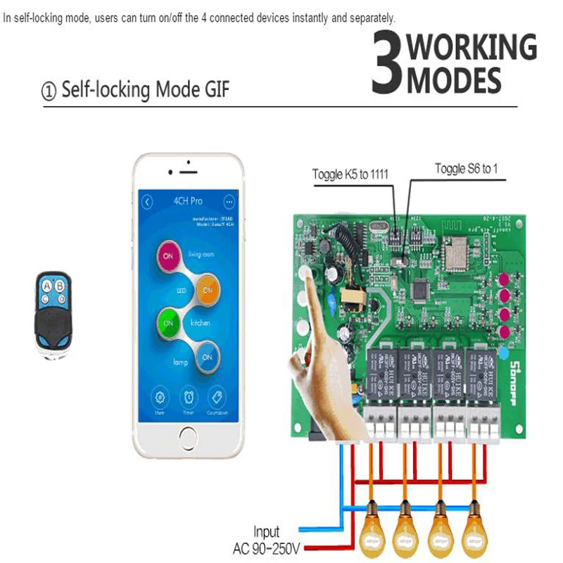 Itead Sonoff 4CH PRO R2 4 канала Din рейку монтаж WiFI переключатель Модуль Автоматизации умного дома вкл/выкл беспроводной Таймер Diy Переключатель