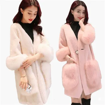 

Long section Korean version of the Loose Women's jacket Imitation Fox Fur grass Women's Sheep Shearing Warm Coat Size S-XL XXL