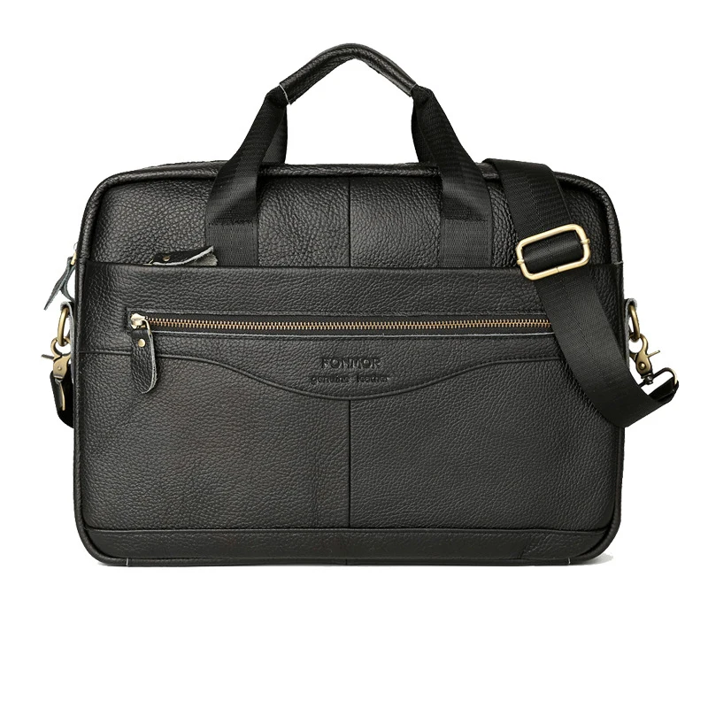 

BAILLR Genuine Leather Brand Computer Laptop Handbag Bag Men's Travel Bag Cow Leather High Quality Solid color Shoulder Male Bag