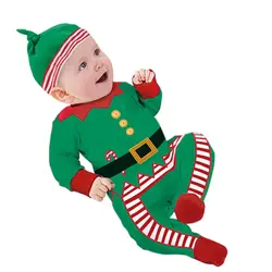 Рождественские детские костюмы для маленьких мальчиков Костюмы для малышей с длинным рукавом Детские комбинезоны + шляпу Санта комплект