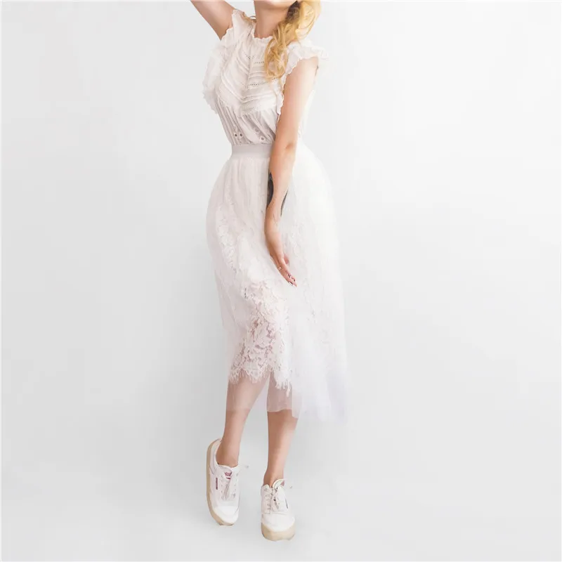 Colorfaith, новинка, Женская длинная юбка, винтажная сетка, кружево, высокая талия, бальное платье, плиссированная юбка-пачка, женская элегантная юбка SK1689