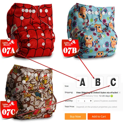[Littles& Bloomz] Детские Моющиеся Многоразовые Тканевые карманные подгузники, выберите A1/B1/C1 из фото, только подгузники/подгузники(без вставки - Цвет: 07