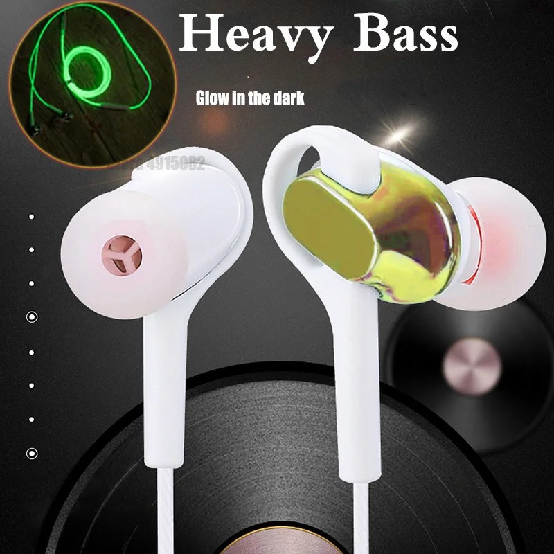 

3.5mm Wired Earphone For IOS Android Ear Hook Volume Control Microphone Sport Earphone Music Universal In-Ear Luminous Headset