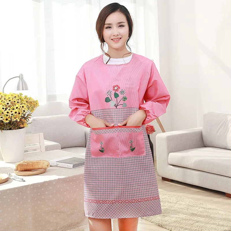 1Pcs Plaids Flower Sleeved Apron Woman Adult Bibs Home Cooking Baking Coffee Shop Cleaning Aprons Kitchen Accessories 46016