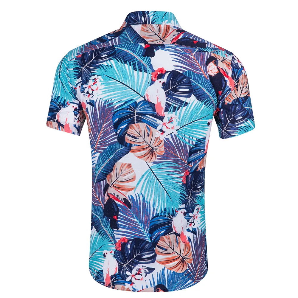 Лето 2019 американский размер с коротким рукавом мужские Гавайские рубашки с коротким рукавом пляжные печатные с Tencel хлопковые рубашки US