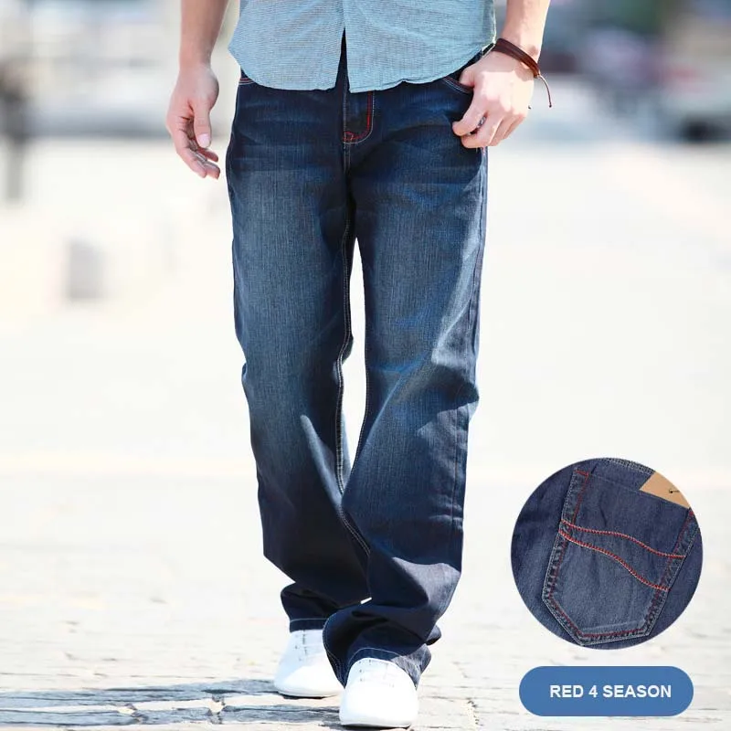 Новые модные мужские джинсы ковбойские прямые Свободные мешковатые джинсовые штаны-шаровары Повседневные хлопковые широкие брюки синего цвета размера плюс 27-48 - Цвет: red 4 season