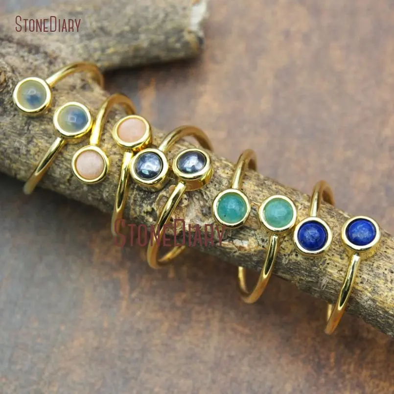 

10Pcs Pure Gold Color Circle Ring Amazonite, Hematite, Sunstone, Lapis Lazuli, Blue Spar Ring For Sale Adjustable RM15599