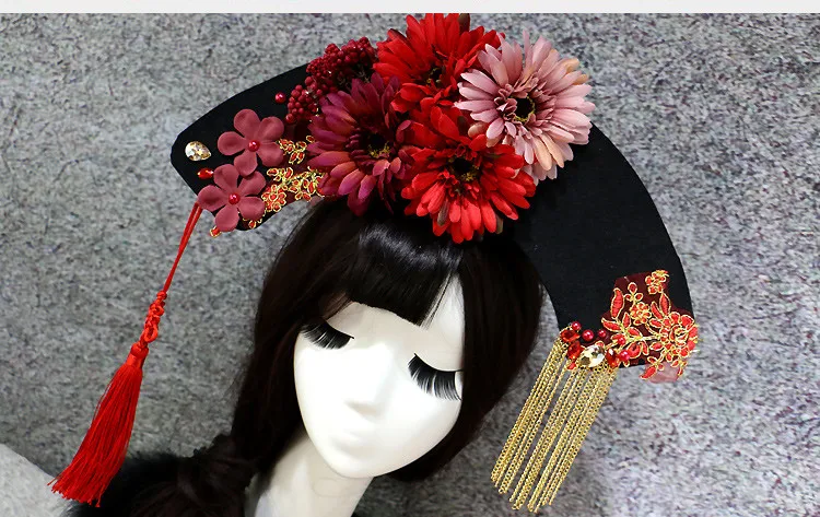 Feminino cosplay flor strass pérola headwear borlas