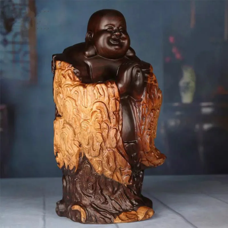 Черная вырезка из сандалового дерева Maitreya Будда украшения поздравления с