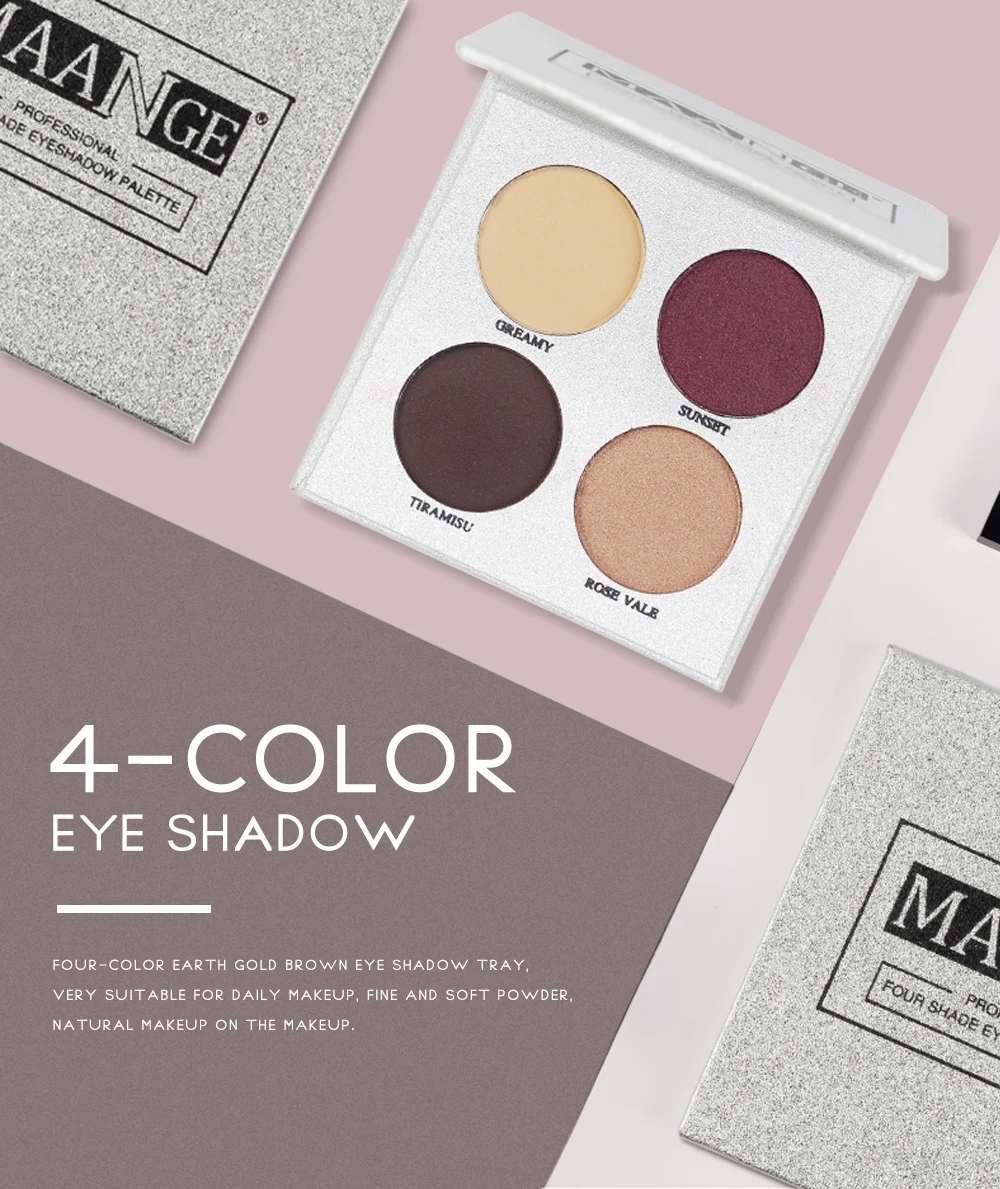 

MAANGE Fashion 4 Color Nude Eyeshadow Palette Makeup Cosmetics Glitter Metallic Smoky Creamy Pigmented Mini Shadow Kit