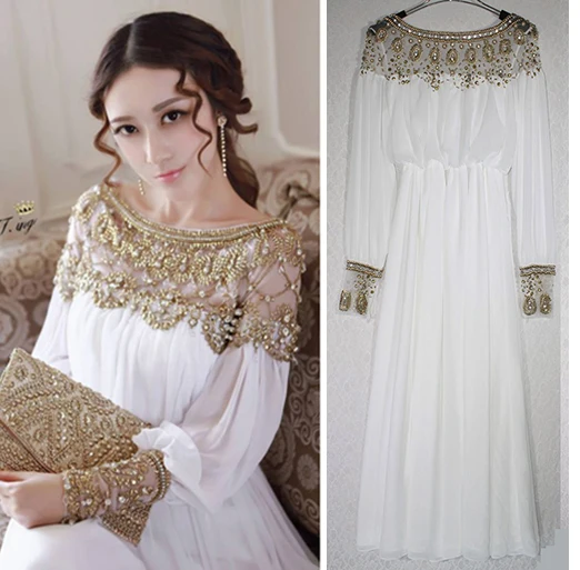 Super Fashion Hollywood Celebrity Maxi Lange Jurk, Fee Steentjes en Kralen Decoratie Chiffon Volledige Jurk Super Fashion Hollywood Celebrity Maxi Lange Jurk, Fee Steentjes en Kralen Decoratie Chiffon Volledige Jurk