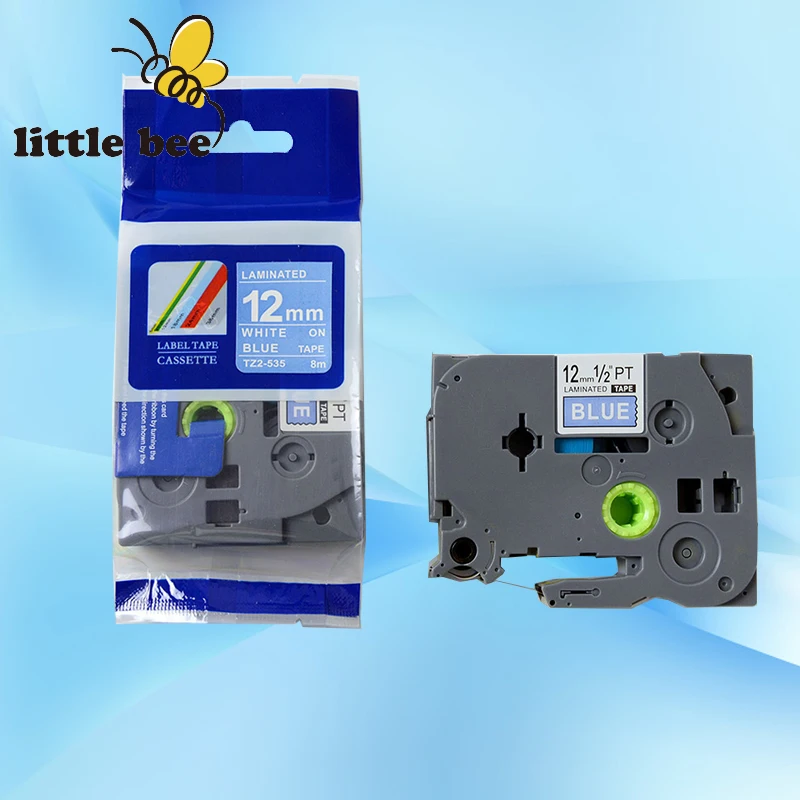 

Compatible for TZ label tape tze tz tape Tze535 tz535 tze 535 12mm*8m white on blue Tze-535 P-touch Ribbon label maker