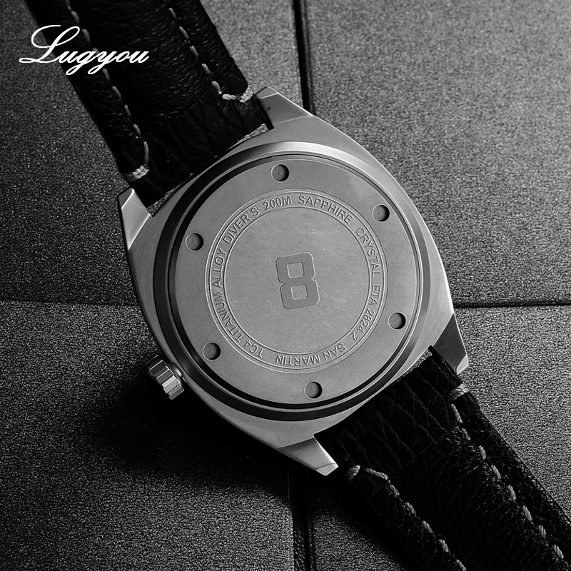 Lugyou San Martin Diver Мужские часы титан 5 класса куполообразный Сапфир Автоматический Швейцарский ETA2824 Акула Кожаный ремешок Супер светящийся черный