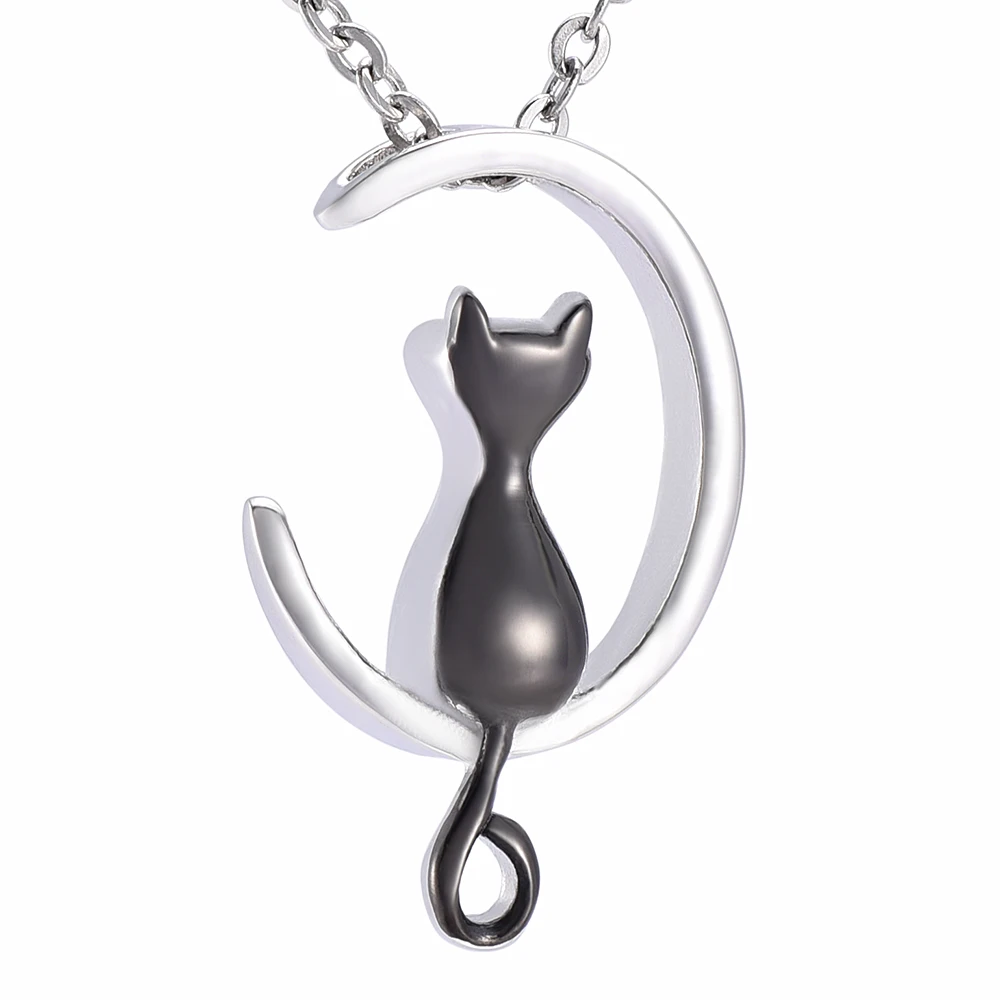 IJD0001Pet памятные ювелирные изделия луна с котом урна подвеска из нержавеющей стали