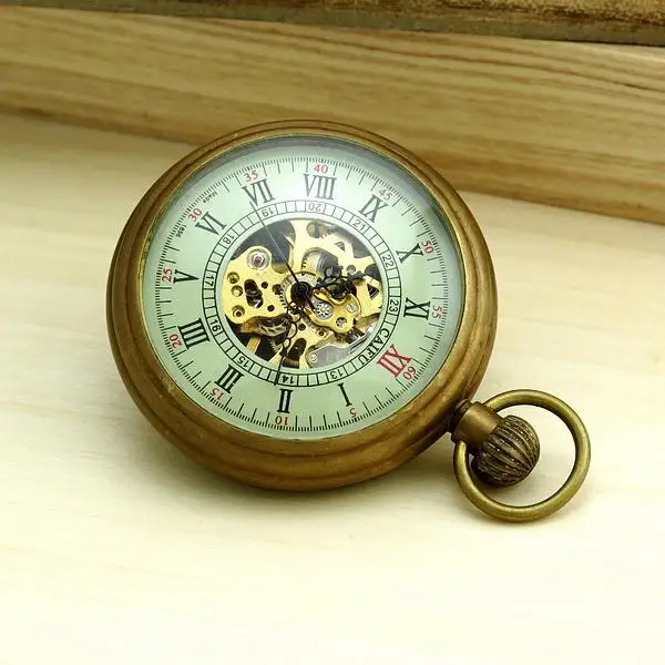 Hot-sales-Bronze-Copper-Case-Romal-Dial-Mechanical-Pocket-Watch-Steampunk-PJX976