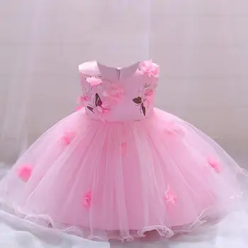 

3D Flowers Elegant Girl Wedding Kids Dress Ball Gown Girls Baby Beauty Sweet Infants Princess O-Neck Birthday Appliques Dresses