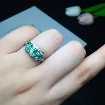 

Emerald ring Free shipping Natural real emerald 925 sterling silver 3*5mm 3pcs Fine jewelry