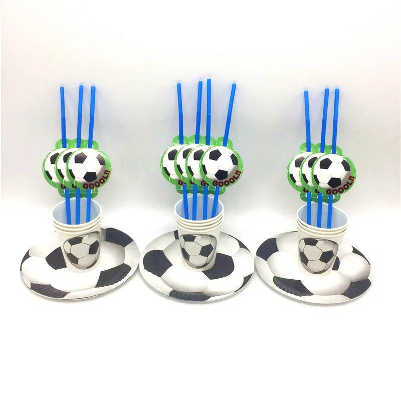 

Football Theme Design 60Pcs/lot Paper Cups Plates Straw Baby Shower Kid Birthday Party Decoration 10 People Use For Party Supply