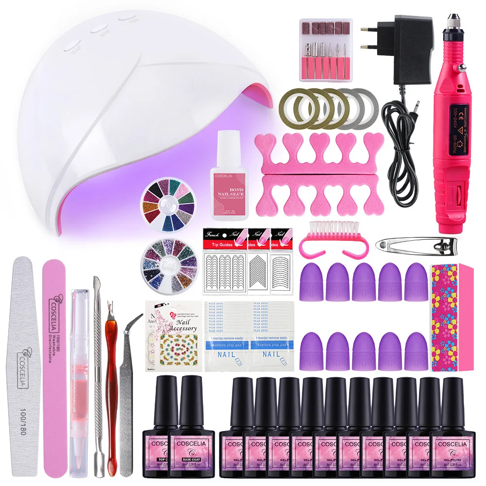 

Manicure Set Choose 6/10 Colors Gel Polish Base Top Coat Nail Kits 36w Uv Led Lamp Electric Manicure COSCELIA Nail Art Tool