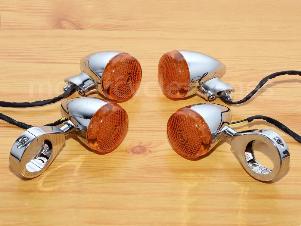 Motorcycle Amber LED Bullet Front Rear Turn Signal Light 39mm Relocation Fork Clamp For Harley Sportster Dyna Bobber |