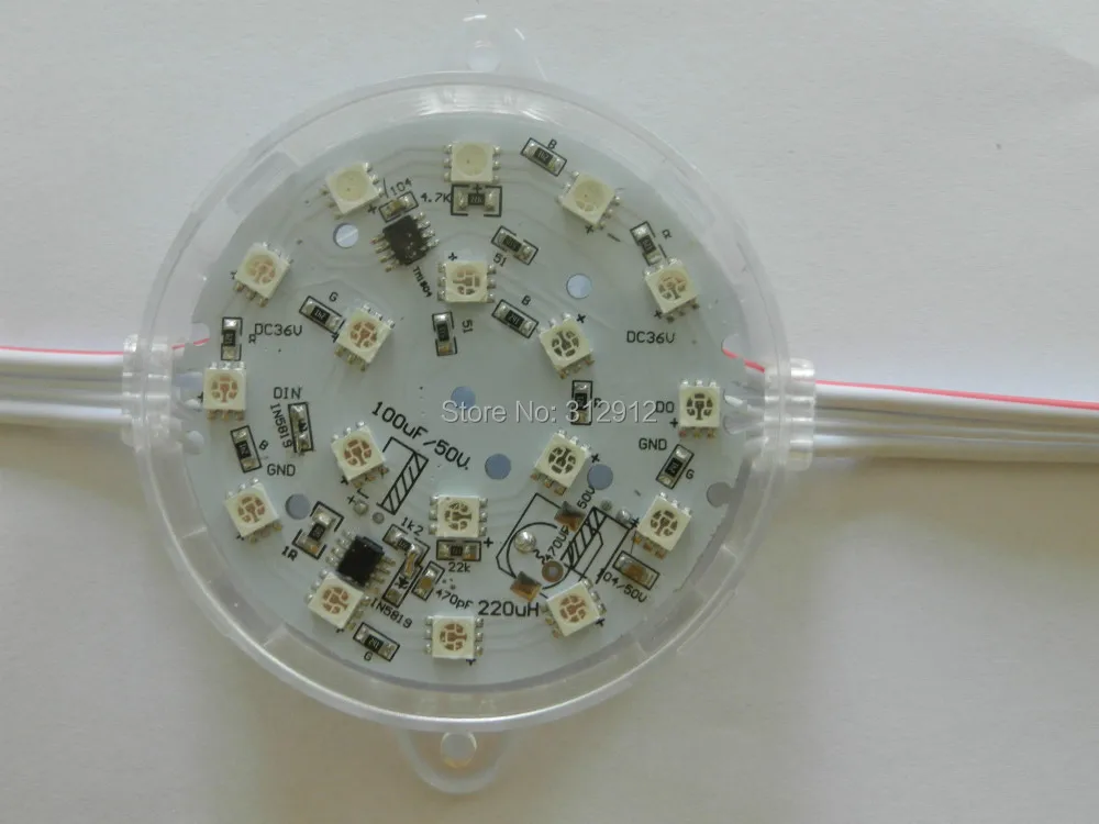 

20pcs DC24V 80mm diameter TM1804 LED pixel module;18pcs 5050 SMD RGB LED;IP67 rated