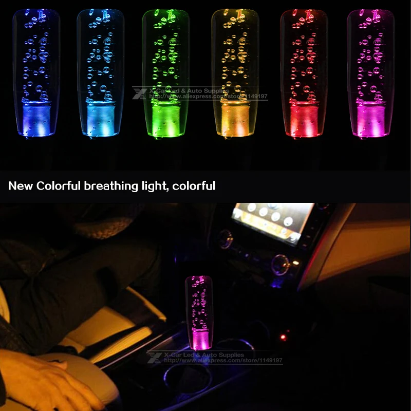 15CM Car SUV Universal Crystal Bubble Colorful LED Light Gear Shift Knob Shifter