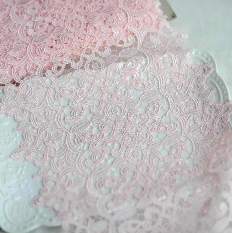 

2 Meter High Quality Water Soluble Polyester Lace Ribbon Pink Export Lace Trim Fabric for Sewing Bridal Wedding Dress Crafts