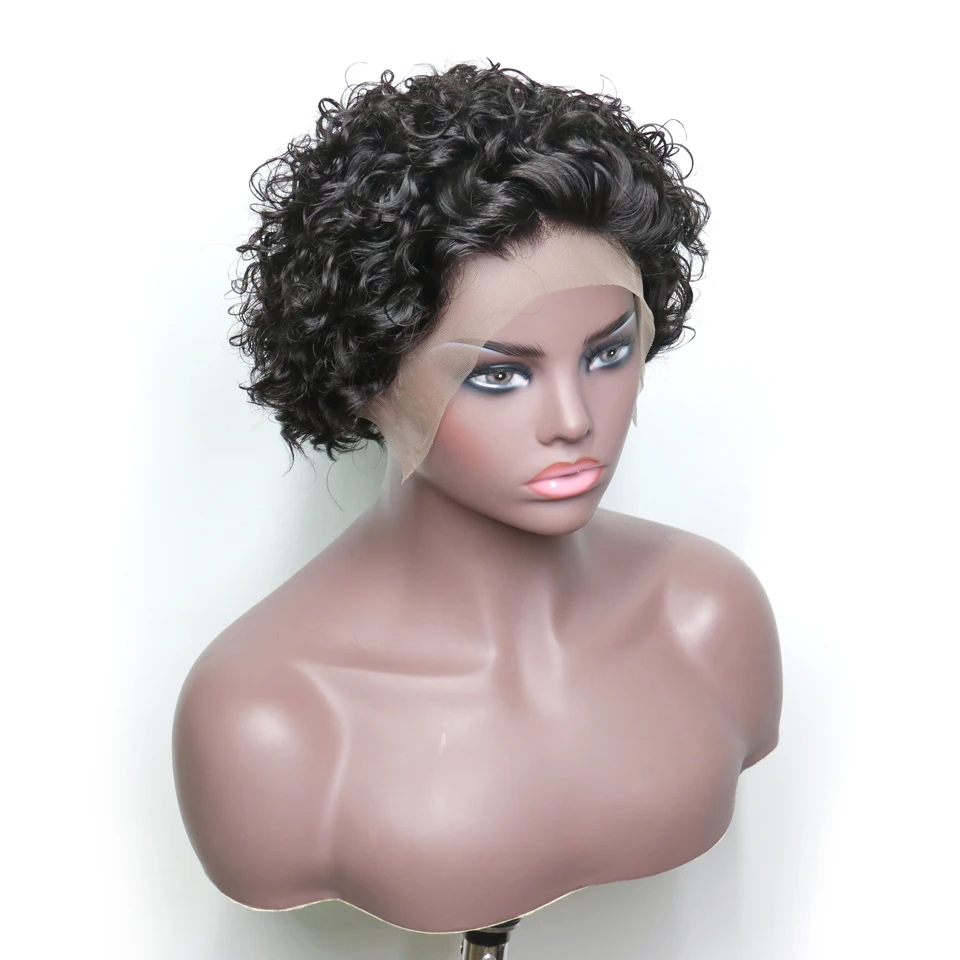 Бразильские короткие кудрявые парики из натуральных волос на кружеве для черных женщин, водные вьющиеся парики Remy Предварительно сорванные с волосами младенца