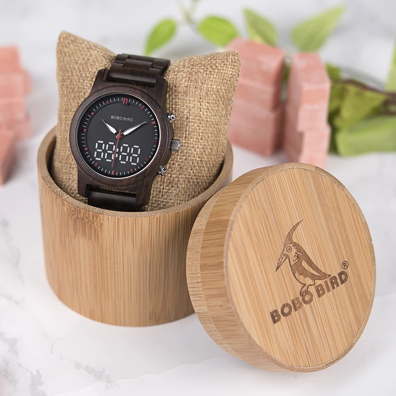 BOBO BIRD Watch Men Bamboo Wooden Wristatches Male black erkek kol saati Timepiece in gift box Engrave logo