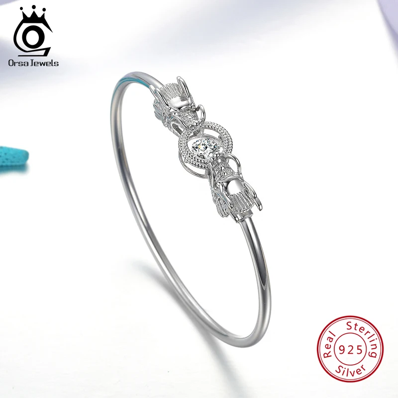 

ORSA JEWELS Real 925 Sterling Silver Women Bangles Candy Shape With Shake AAA Cubic Zircon Fashion Bangle Silver Jewelry OSB18