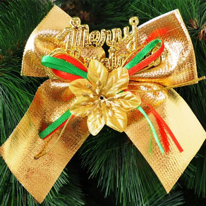 40 шт., 10*10 см, красивые тканевые рождественские банты, украшение для рождественской елки, праздничные вечерние бантики для дома, безделушки