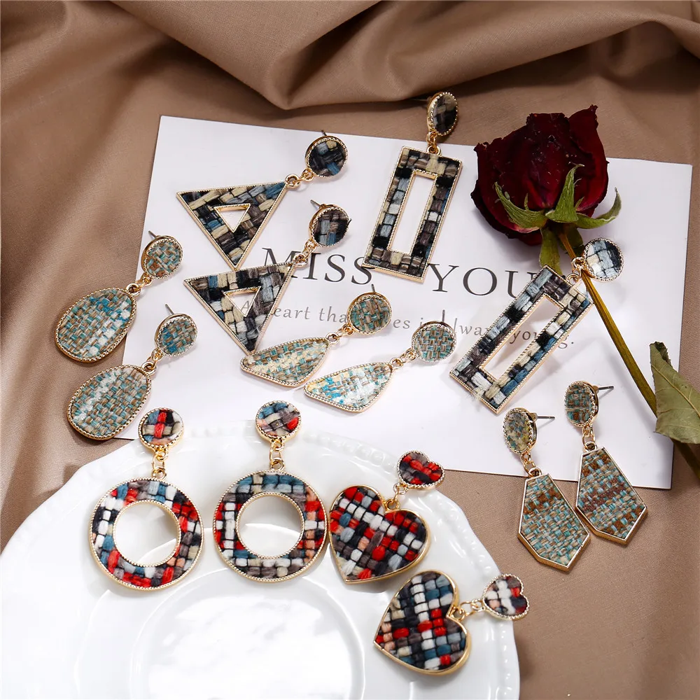 17KM Fashion Geometric Cotton Drop Earrings For Women Vintage Heart Round Triangle Dangle Earring Brincos Pendant Jewelry Gifts