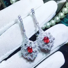 Серьги-капли из натурального рубина,,, настоящий рубин, серебро 925 пробы, 0.55ct* 2шт, драгоценный камень, ювелирные украшения# J18122408