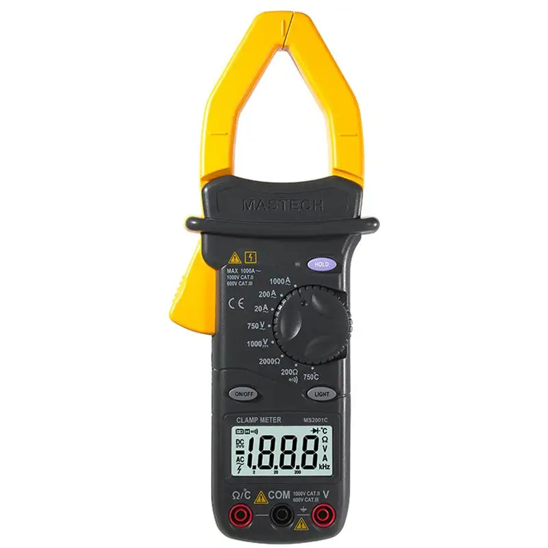 

MASTECH MS2001C 3 1/2 Digital Clamp Meter AC DC Amp Volt Ohm Temperature Multimeter Tester Detector with Diode and Backlit DMM