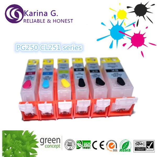 

6x Empty refillalbe  ink cartridge For Canon PGI250 CLI251 for Canon IP7220 MG5420 NX922 Pixma MG6320 with chip  6 colours