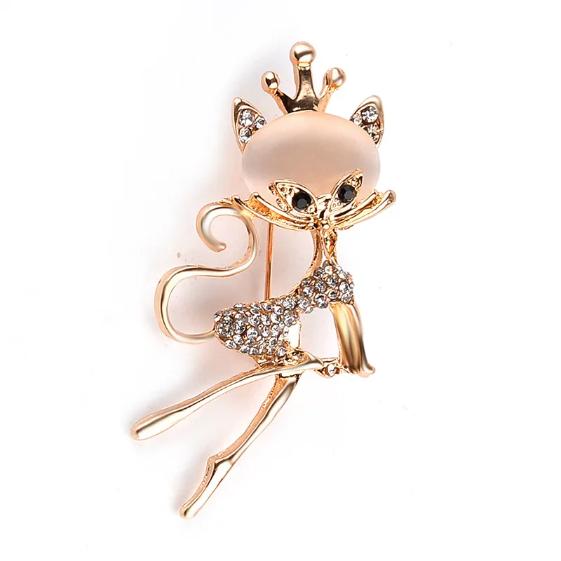 

Exquisite Crown Rhinestone Cute Animal Cat Brooches for Women Lapel Dress Pins Brooch Wedding Accessories Fashion Jewelry broche