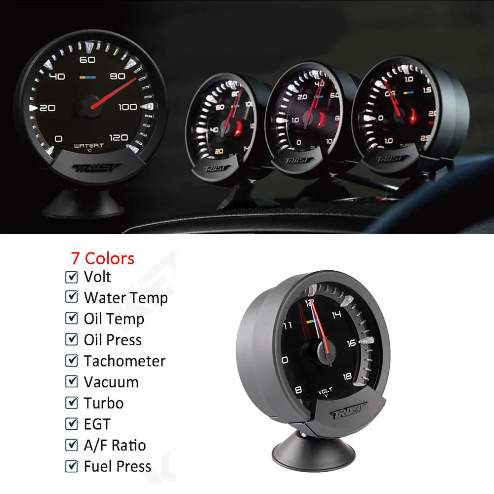 Ceny GReddi Sirius Meter Series Trust 74mm 7 kolorów termometr do wody temperatura oleju prasa do oleju Turbo Boost wskaźnik samochodowy miernik z czujnikami