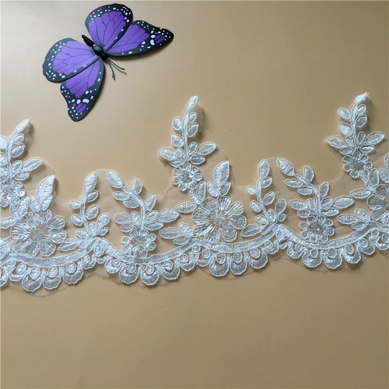 

9Yards High Quality Scalloped Tulle Sequins Lace Trim Bling Bling Lace Trim Wedding Dresses Bridal Veils Decoration DIY Y36