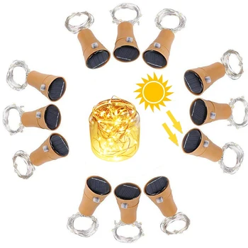 

2M 20LED Solar Powered Wine Bottle Cork Shaped LED Copper Wire Lamp Outdoor Garland String Lights Festival Christmas Fairy Light