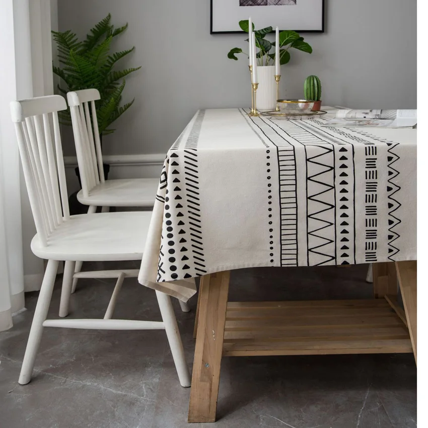 Black White Geometric Table Cloth Dustproof Rectangular Kitchen Coffee Table Dining Tablecloth Napp
