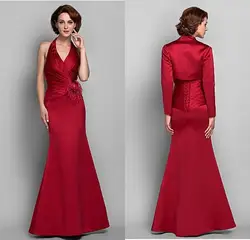 Новый Дизайн 2015 Мать Невесты Платья Красный Ruched Холтер С Курткой Атласная Женская Мода Вечернее Платье