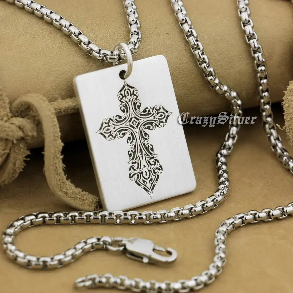Deep Engraved 925 Sterling Silver Cross 