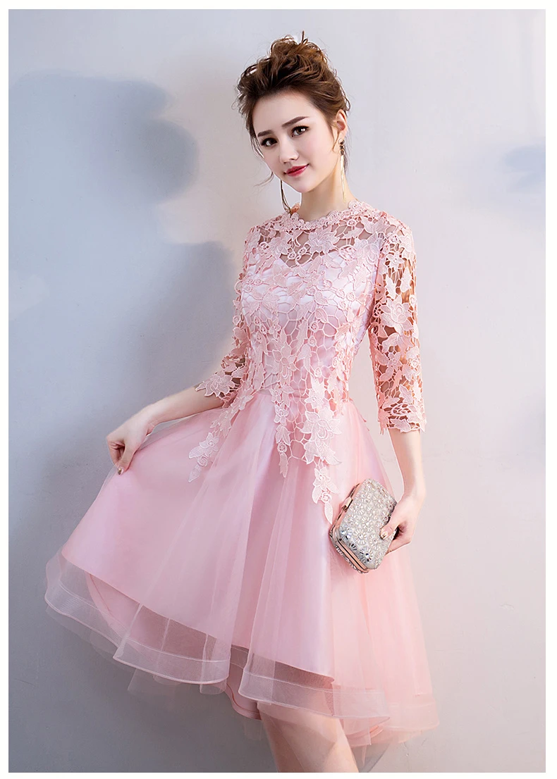 Розовые элегантные платья невесты с О-образным вырезом, короткие кружевные платья с длинной спиной для гостей на свадьбу, платье для свадебной вечеринки