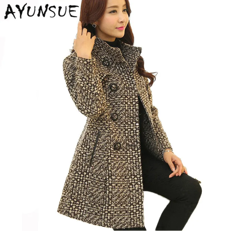 

Wool Blends Autumn Winter Women Trench Coat Mid Long Jacket Vintage Plaid High Quality Overcoat 2019 Casaco Feminino WD0201