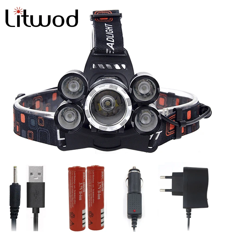 

Z20T13 5 pcs chip powerful led headlamp 15000 lumens rechargeable head flashlight torch lamp xml t6 waterproof headlight