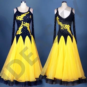 professional womens ballroom dance dresses standard waltz flamenco tango competition dress yellow blue for women girls smooth