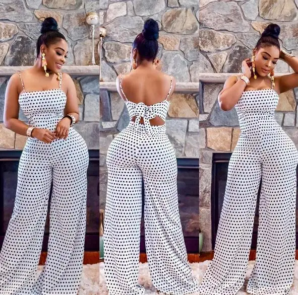 Hot Women Fashion Dot Sleeveless Backless Playsuits Female Summer Clubwear Playsuit Bodycon Party Jumpsuit Long Pants S-2XL