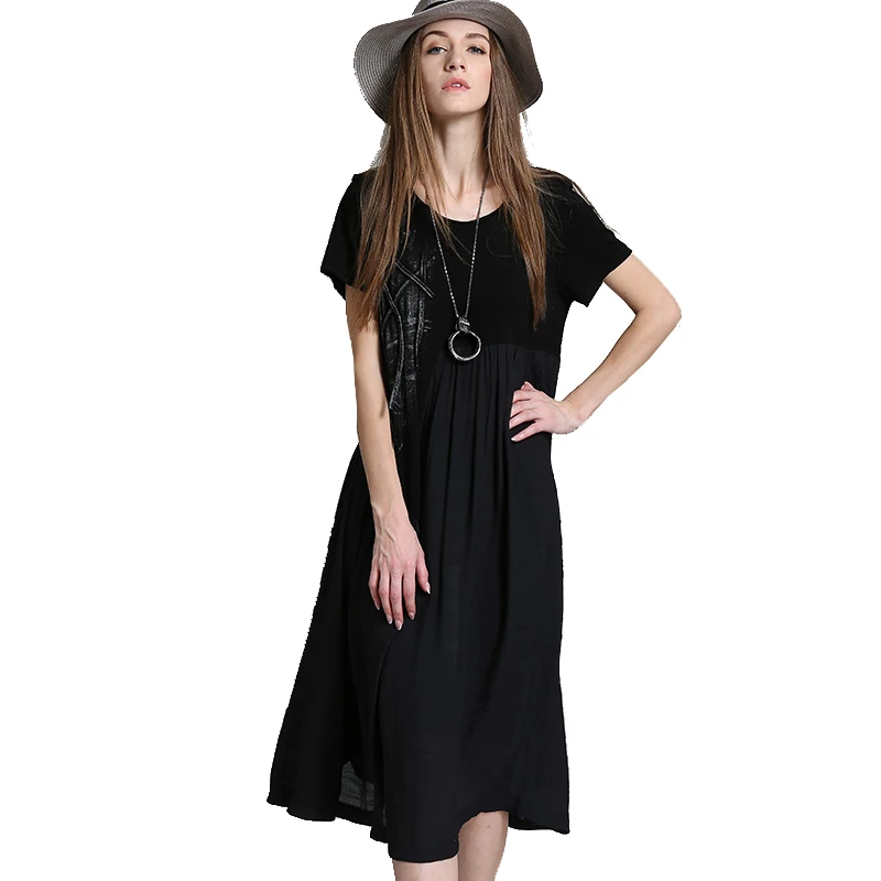 mujer verano vestido de gasa 2018 señoras desigual negro vestidos para las mujeres suelto robe femme plus size|Vestidos| - AliExpress