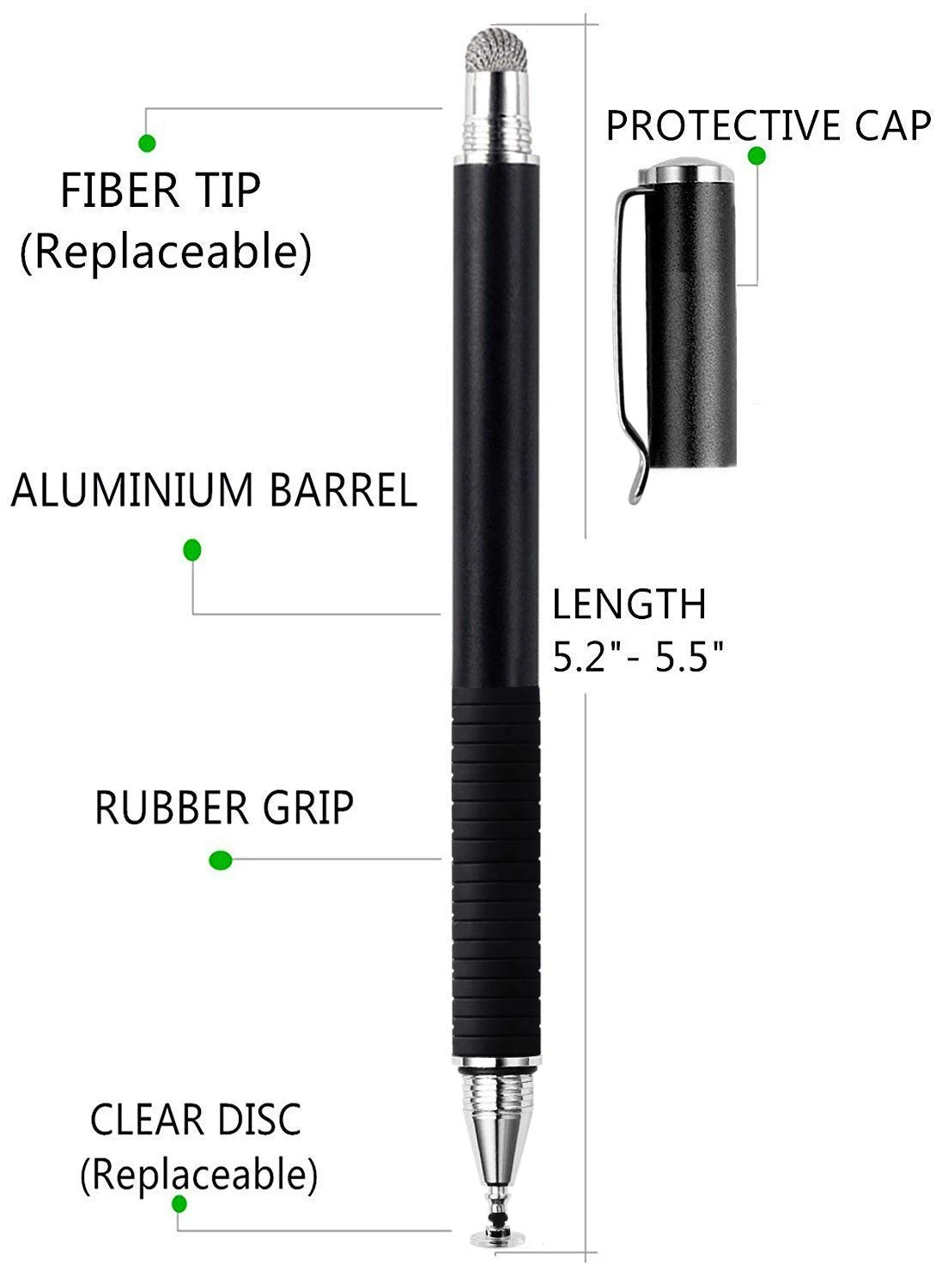 Caneta de Toque Canetas para Telas de Celulares 2 em Disco Fibra 1 Stylus Capacitive Touch Screen Capacitivo Tablets Laptops 2 Pçs - Set 7 Caneta stylus p/ celular