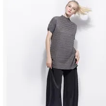 Miyake, новая длинная футболка с рисунком и оборками, с короткими рукавами, чистый цвет